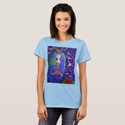 Tooth Fairy Moon & Stars Magic Wand Big Eyes T-shirt (Voorkant volledig)