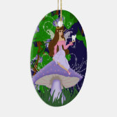 Tooth Fairy Princess op Paars paddenstoelOrnament Keramisch Ornament (Rechts)