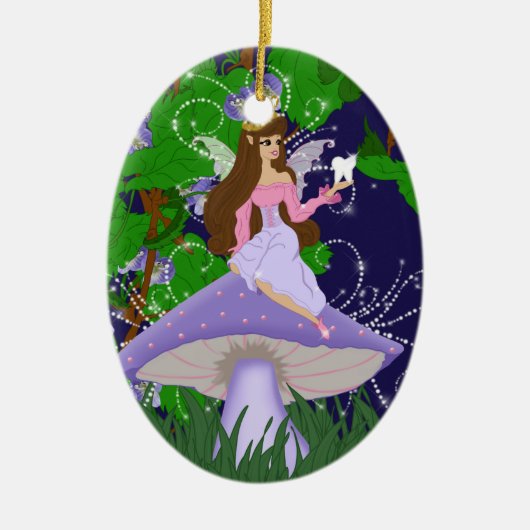 Tooth Fairy Princess op Paars paddenstoelOrnament Keramisch Ornament (Voorkant)