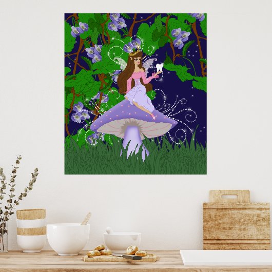 Tooth Fairy Princess op Paars paddenstoelPoster Poster (Keuken)