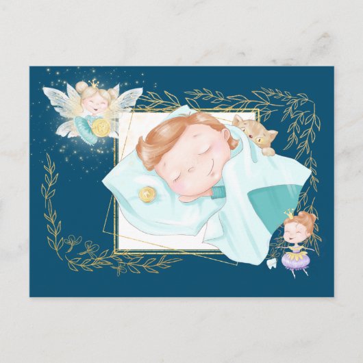 Tooth fairy | prinses met gouden tandenmunt briefkaart (Voorkant)