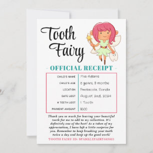 Tooth Fairy Receipt Tooth Loth Certificate Kaart