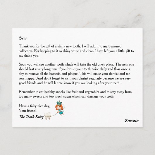 Tooth fairy | roos van prinses tandpenseel briefkaart (Achterkant)