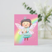 Tooth fairy roze regenboogschoorsteen glitter briefkaart (Staand voorkant)