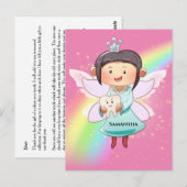 Tooth fairy roze regenboogschoorsteen glitter briefkaart (Voorkant / Achterkant)