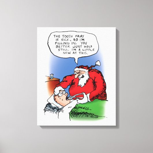 Tooth Fairy Santa Funny-kerstCartoon Canvas Afdruk (Voorkant)