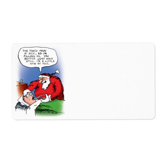 Tooth Fairy Santa Funny-kerstCartoon Etiket (Voorkant)