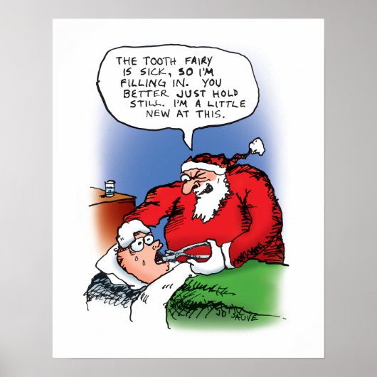 Tooth Fairy Santa Funny-kerstCartoon Poster (Voorkant)