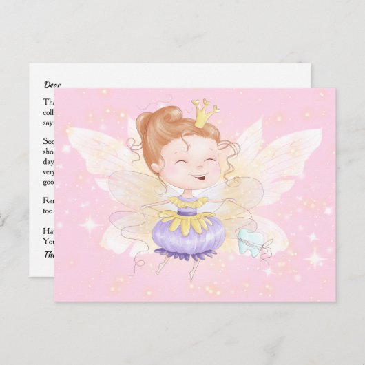 Tooth fairy | schattige prinses met tandroze tand briefkaart (Voorkant / Achterkant)