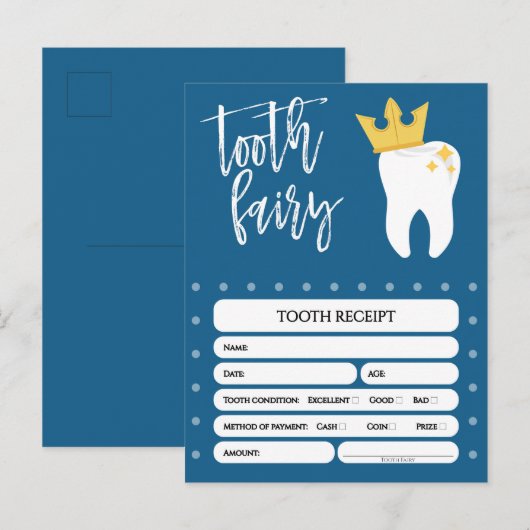 Tooth-fee-ontvangstbewijs verloren tanden boys bla uitnodiging briefkaart (Voorkant / Achterkant)