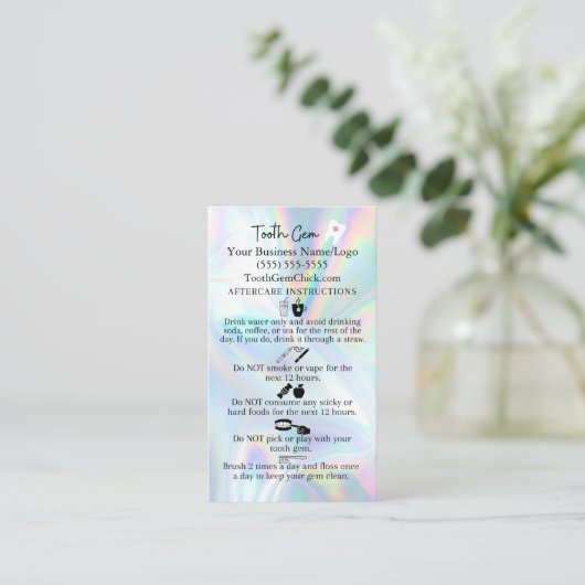 Tooth Gem Aftercare Instruction Card Visitekaartje (Staand voorkant)