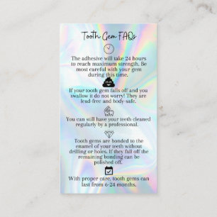 Tooth Gem Aftercare Instruction Card Visitekaartje