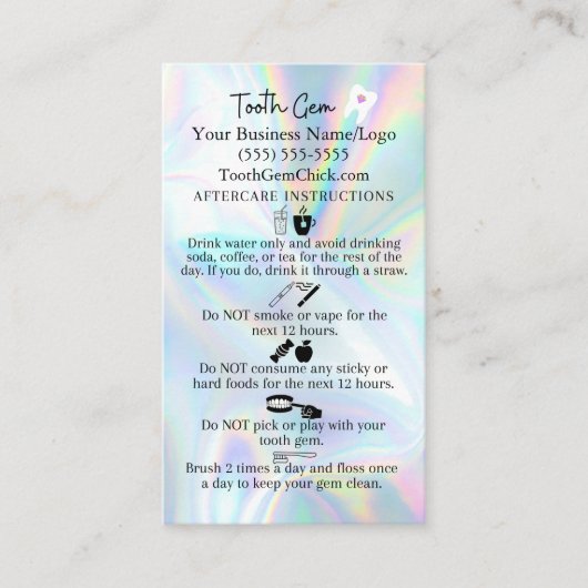 Tooth Gem Aftercare Instruction Card Visitekaartje (Voorkant)