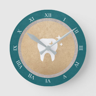 Tooth   Goud en zilver Cyaan Dental Roman Nummerin Ronde Klok