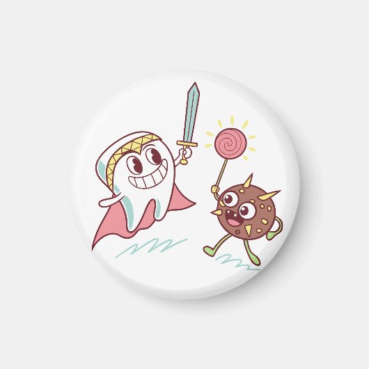 Tooth Hero vs Bacteria Monster Fun Dental Cartoon Magneet (Voorkant)