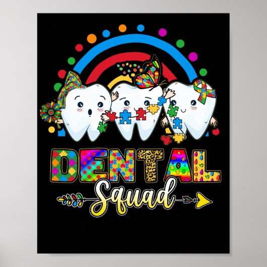 Tooth Puzzle Autism Day Dental Squad Hygienist Poster (Voorkant)