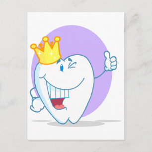 Tooth-tekenfilm glimlachen met gouden kroon briefkaart