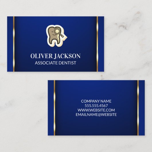 Tooth-vergrootpictogram | Gold Trim Blue Backgroun Visitekaartje (Voorkant / Achterkant)