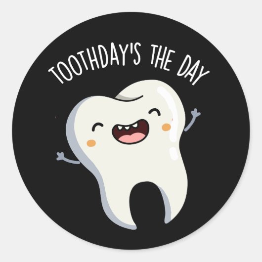 Toothday's De Dag Grappige Tandpuns Donker BG Ronde Sticker (Voorkant)