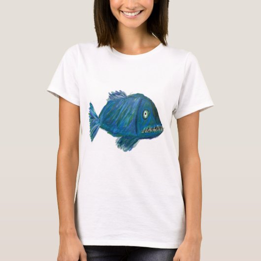 Toothy blue fish shirt (Voorkant)