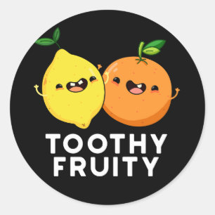Toothy Fruity Fruit Pun Dark BG Ronde Sticker