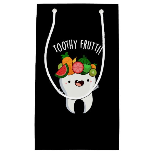 Toothy Fruity Funny Dental Pun Dark BG Klein Cadeauzakje (Voorkant)