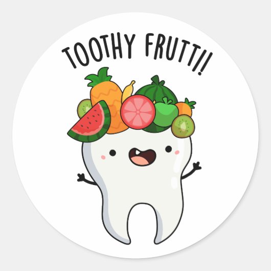 Toothy Fruity Funny Dental Pun Ronde Sticker (Voorkant)