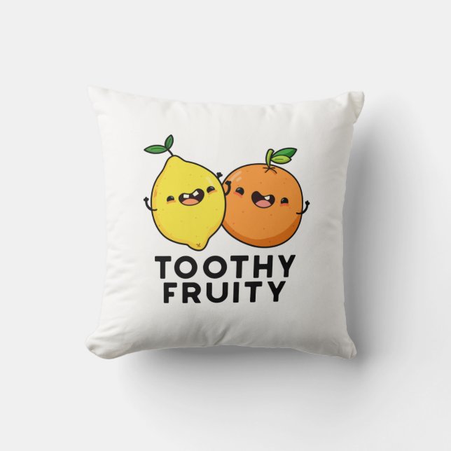 Toothy Fruity Grappig Fruit Pun Kussen (Voorkant)