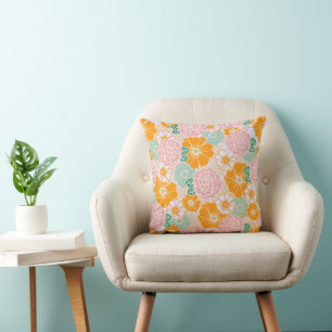 Tootsie_Oranje kleurrijke Floral Pillow Kussen