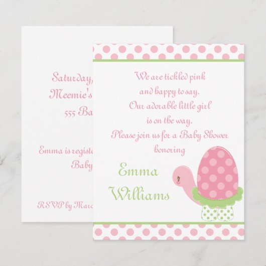 Tootsie Turtle Baby shower Invitation 4,25 x 5,5 i Kaart (Voorkant / Achterkant)