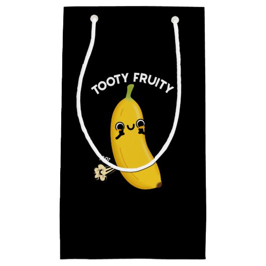 Tooty Fruity Funny Banana Fruit Pun Dark BG Klein Cadeauzakje (Voorkant)