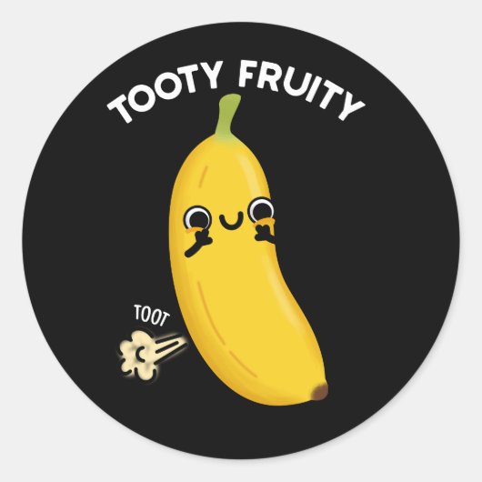 Tooty Fruity Funny Banana Fruit Pun Dark BG Ronde Sticker (Voorkant)
