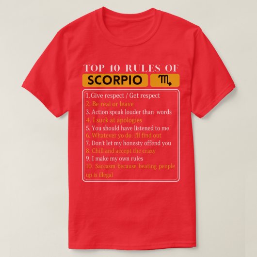 Top 10 regels van Scorpio Grappige Schorpioen Feit (Design voorkant)