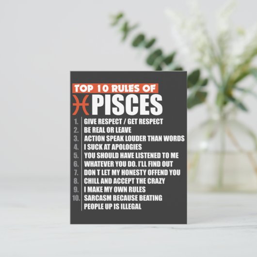 Top 10 Rules of Pisces zodiac gift horoscope Briefkaart (Staand voorkant)
