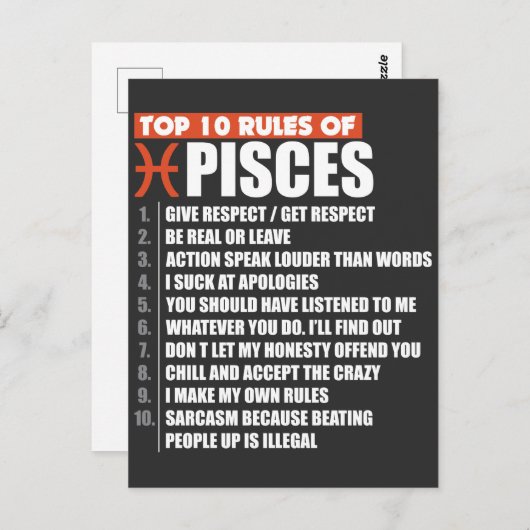 Top 10 Rules of Pisces zodiac gift horoscope Briefkaart (Voorkant / Achterkant)
