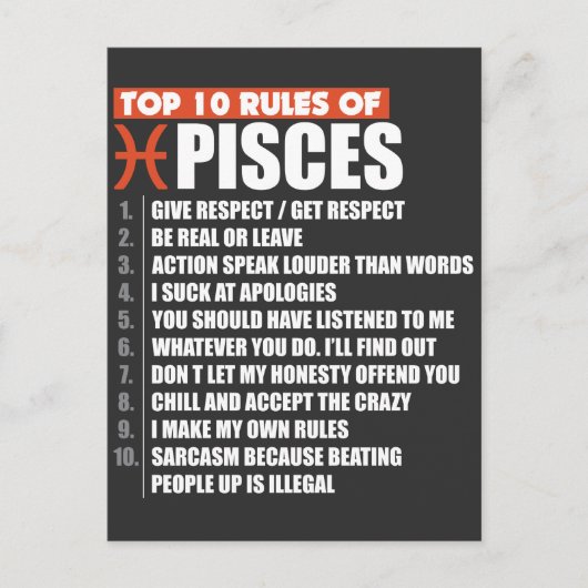 Top 10 Rules of Pisces zodiac gift horoscope Briefkaart (Voorkant)