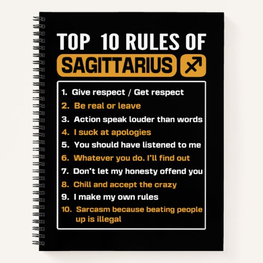 Top 10 Rules Of Sagittarius, Sagittarius Traits Ru Notitieboek (Voorkant)
