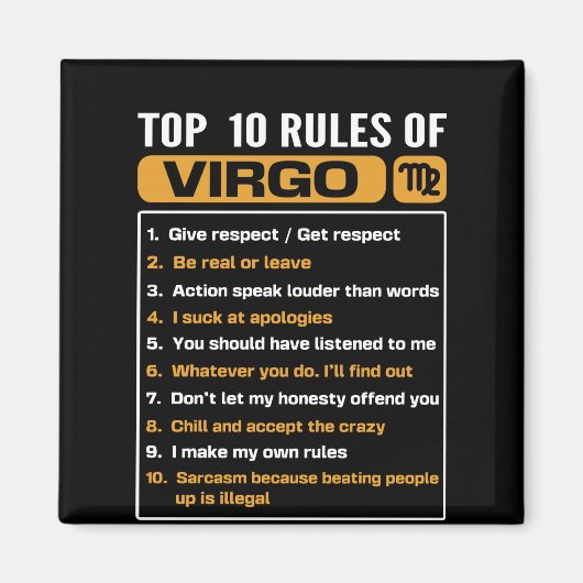 Top 10 rules of Virgo, Funny Virgo Facts, Zodiac A Magneet (Voorkant)