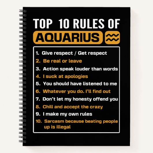 Top 10 van Aquarius, Funny Aquarius 10 Rules Notitieboek (Voorkant)