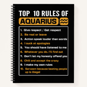 Top 10 van de regels van Aquarius, Funny Aquarius  Notitieboek