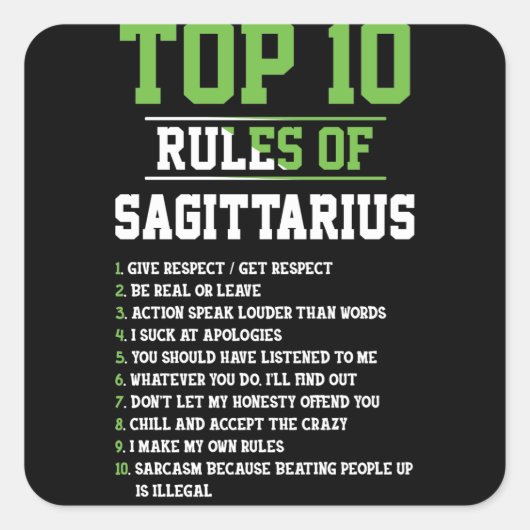 Top 10 van Sagittarius Birthday Horoscope Vierkante Sticker (Voorkant)