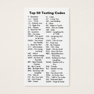 Top 50 internet-/mobiele sms-codes visitekaartje