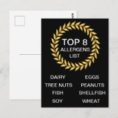 Top 8 van de lijst met allergenen Voedselallergie Briefkaart (Voorkant / Achterkant)