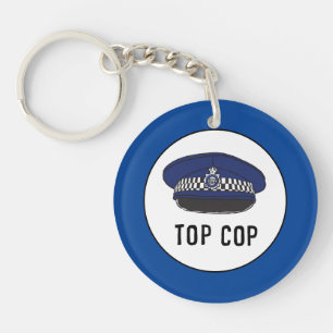 Top Cop. politieman of agent. Sleutelring Sleutelhanger