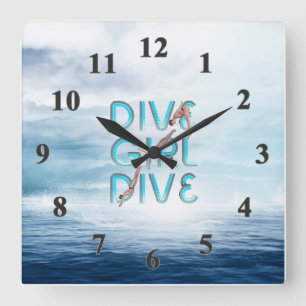 TOP Dive Girl Dive Dive Vierkante Klok