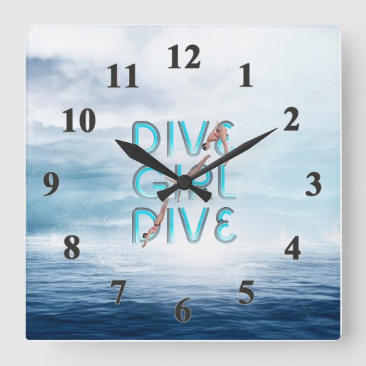 TOP Dive Girl Dive Dive Vierkante Klok (Voorkant)