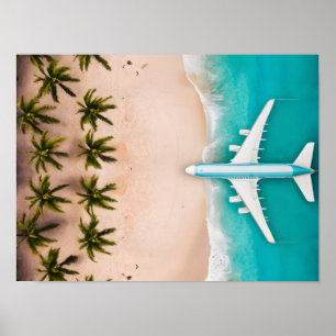Top-Down Uitzicht van palmbomen en turquoise stran Poster