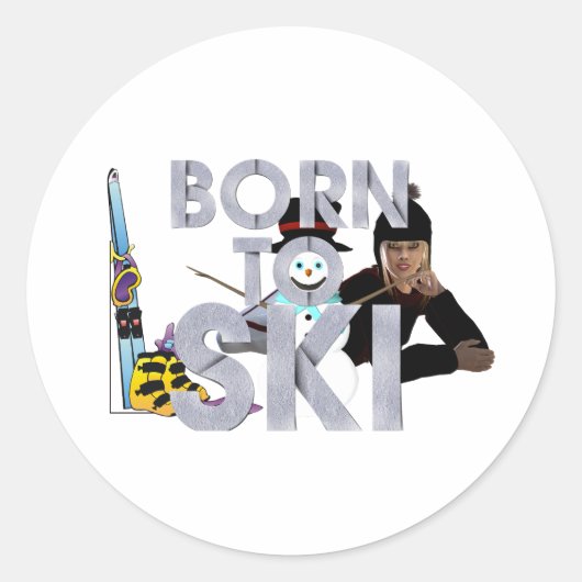 TOP Geboren om te skiën Ronde Sticker (Voorkant)