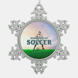TOP Geboren om voetbal te spelen Tin Sneeuwvlok Ornament