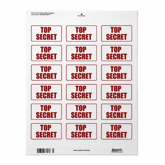 Top Geheim Medium size label (Full Sheet)